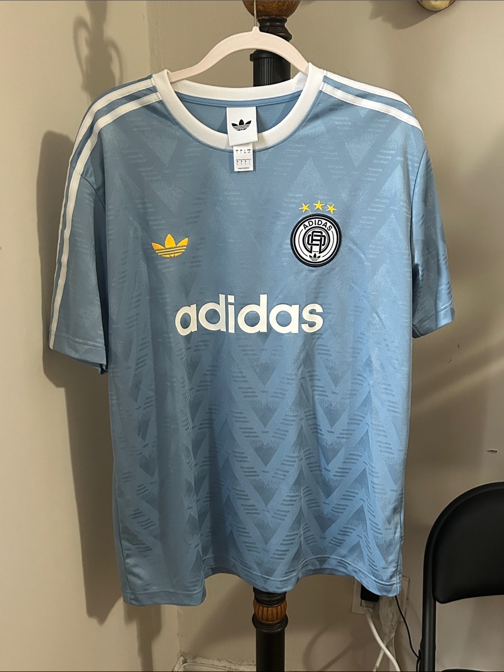adidas Light Blue Short Sleeve Soccer Jersey with White Logo